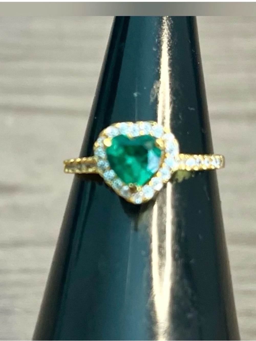 Gold Heart Emerald Ring with Pavé Halo